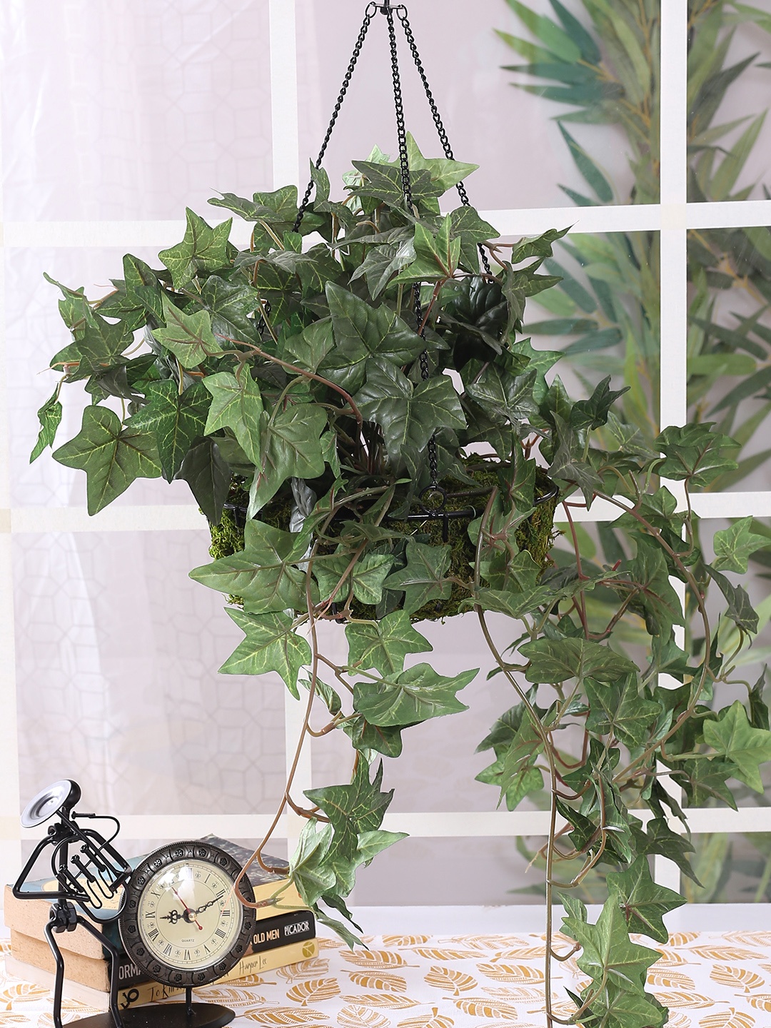 

Fourwalls Green Artificial Hanging IVS Plant, Black