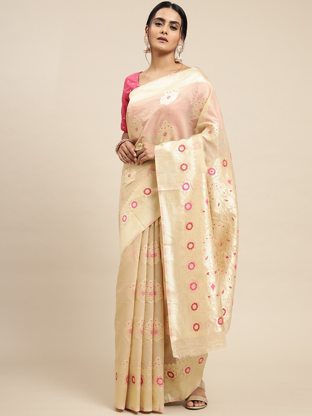 

Royal Rajgharana Saree Ethnic Motif Woven Design Pure Silk Banarasi Sarees, Beige