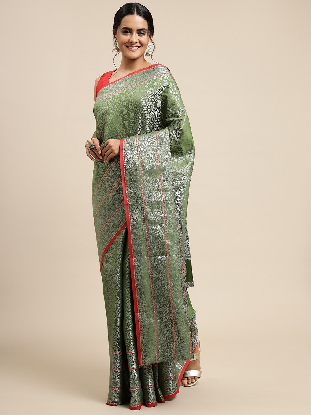 

Royal Rajgharana Saree Woven Design Zari Pure Silk Banarasi Sarees, Green