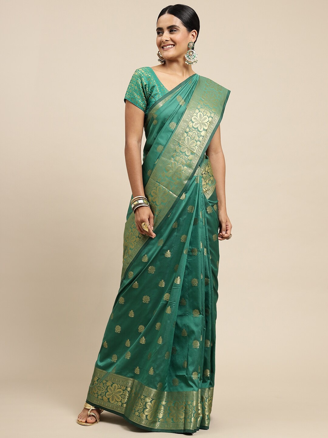 

Royal Rajgharana Saree Woven Design Zari Pure Silk Banarasi Saree, Green