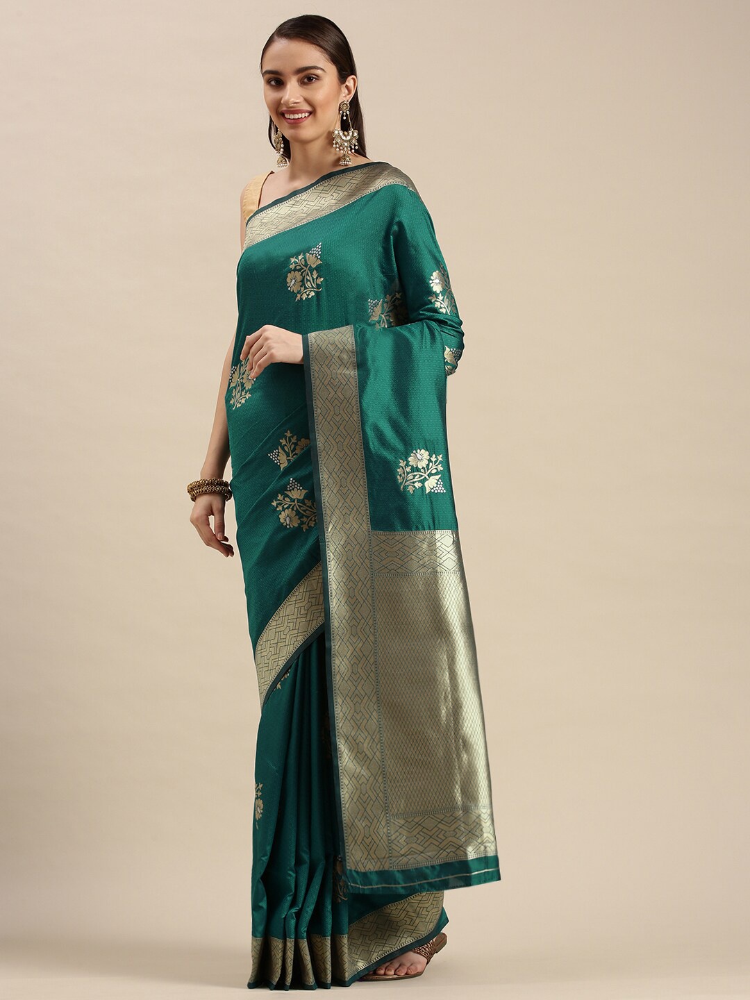 

Royal Rajgharana Saree Woven Design Zari Pure Silk Banarasi Sarees, Green