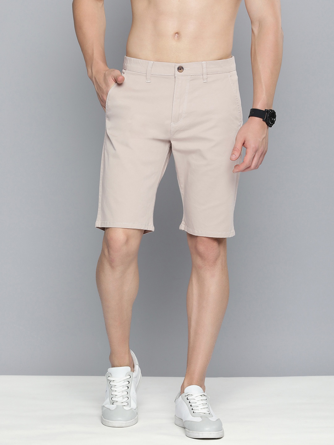 

HERE&NOW Slim Fit Mid-Rise Regular Shorts, Beige