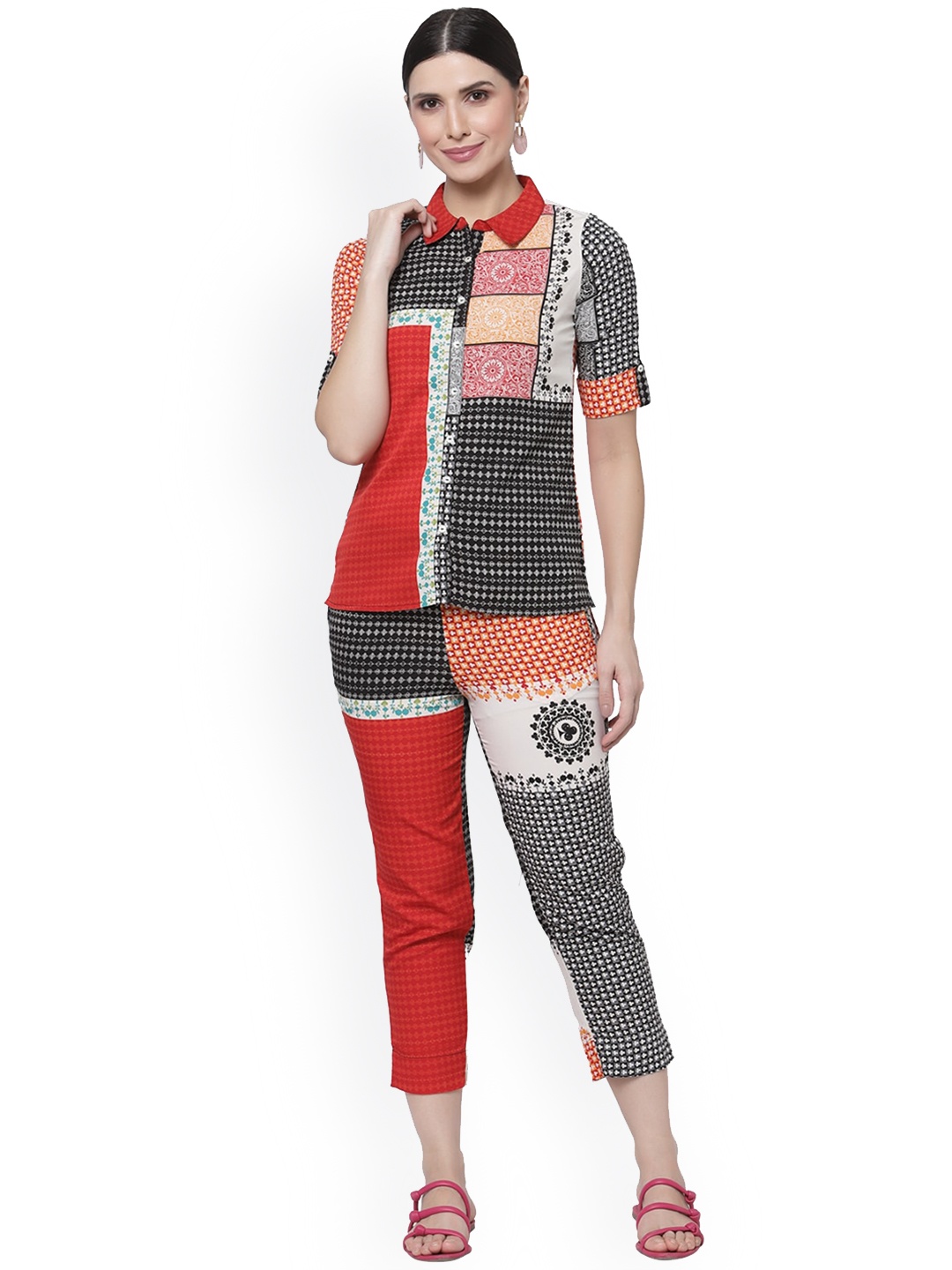 

bellamia Women Printed Shirt With Trouser, Off white
