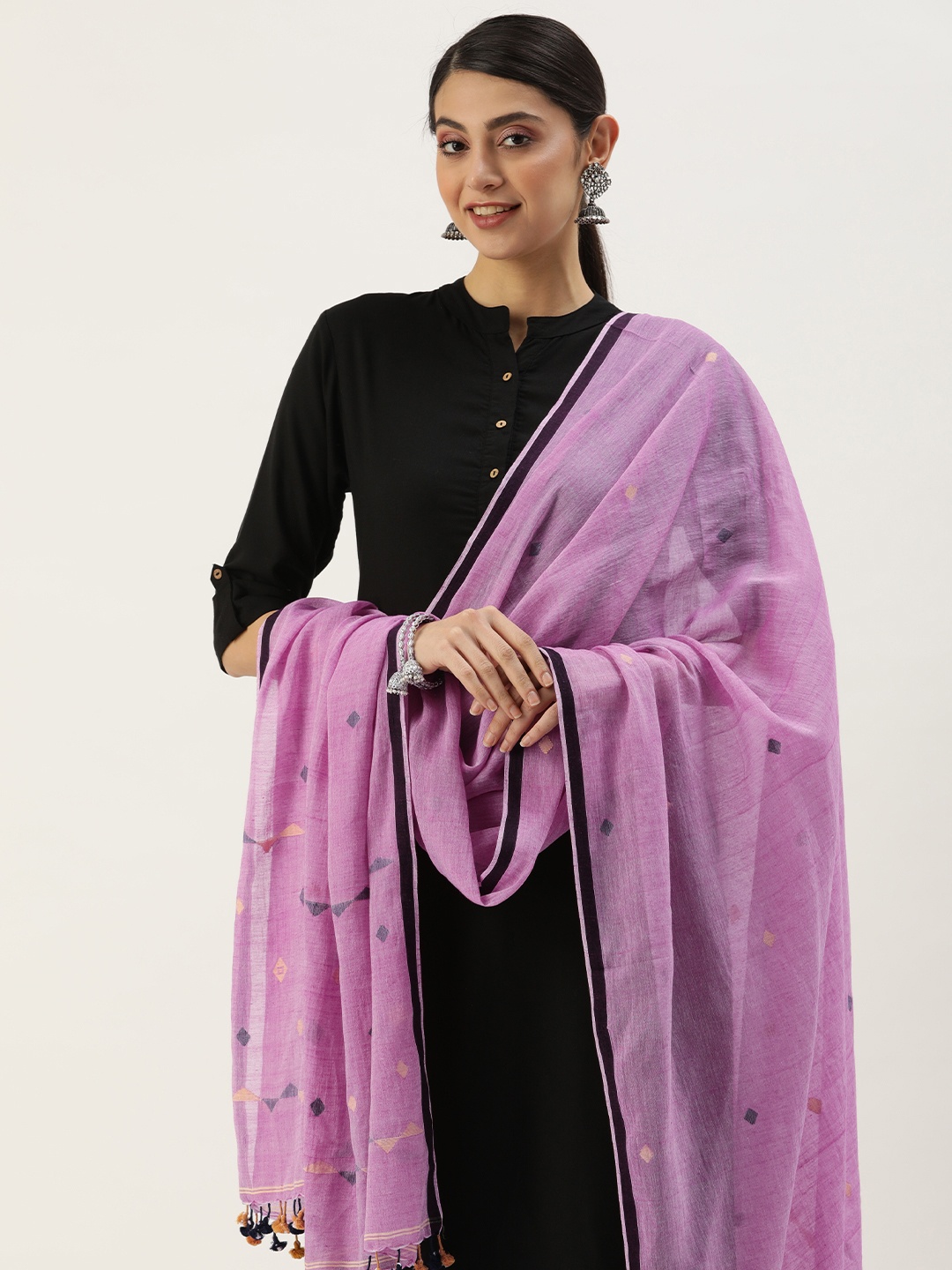 

ArtEastri Geometric Woven Design Pure Cotton Dupatta, Lavender