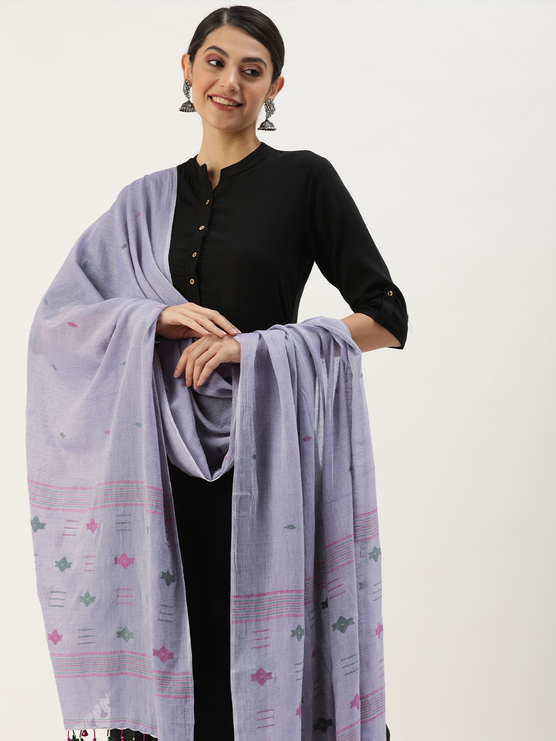 

ArtEastri Geometric Woven Design Pure Cotton Dupatta, Grey