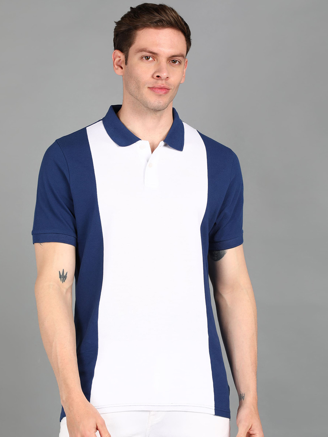 

Urbano Fashion Men Colourblocked Polo Collar Slim Fit Cotton T-shirt, White