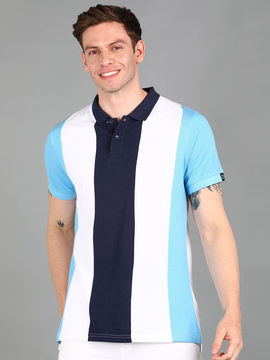 

Urbano Fashion Men Colourblocked Polo Collar Cotton T-shirt, White