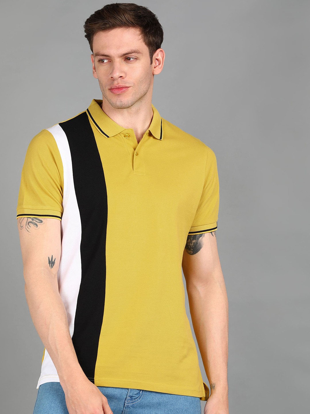 

Urbano Fashion Men Colourblocked Polo Collar Slim Fit T-shirt, Mustard