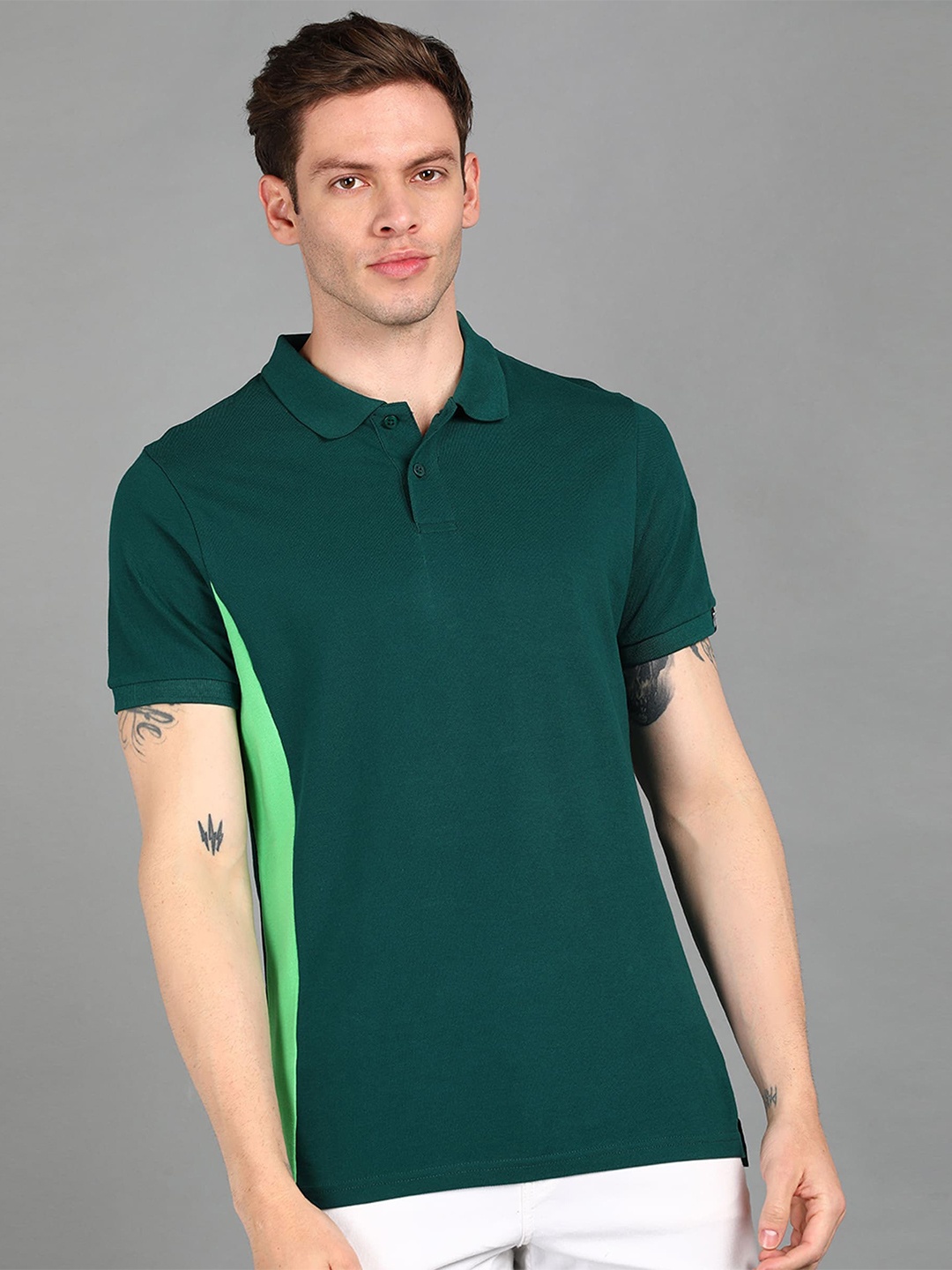 

Urbano Fashion Men Cotton Polo Collar Slim Fit T-shirt, Green