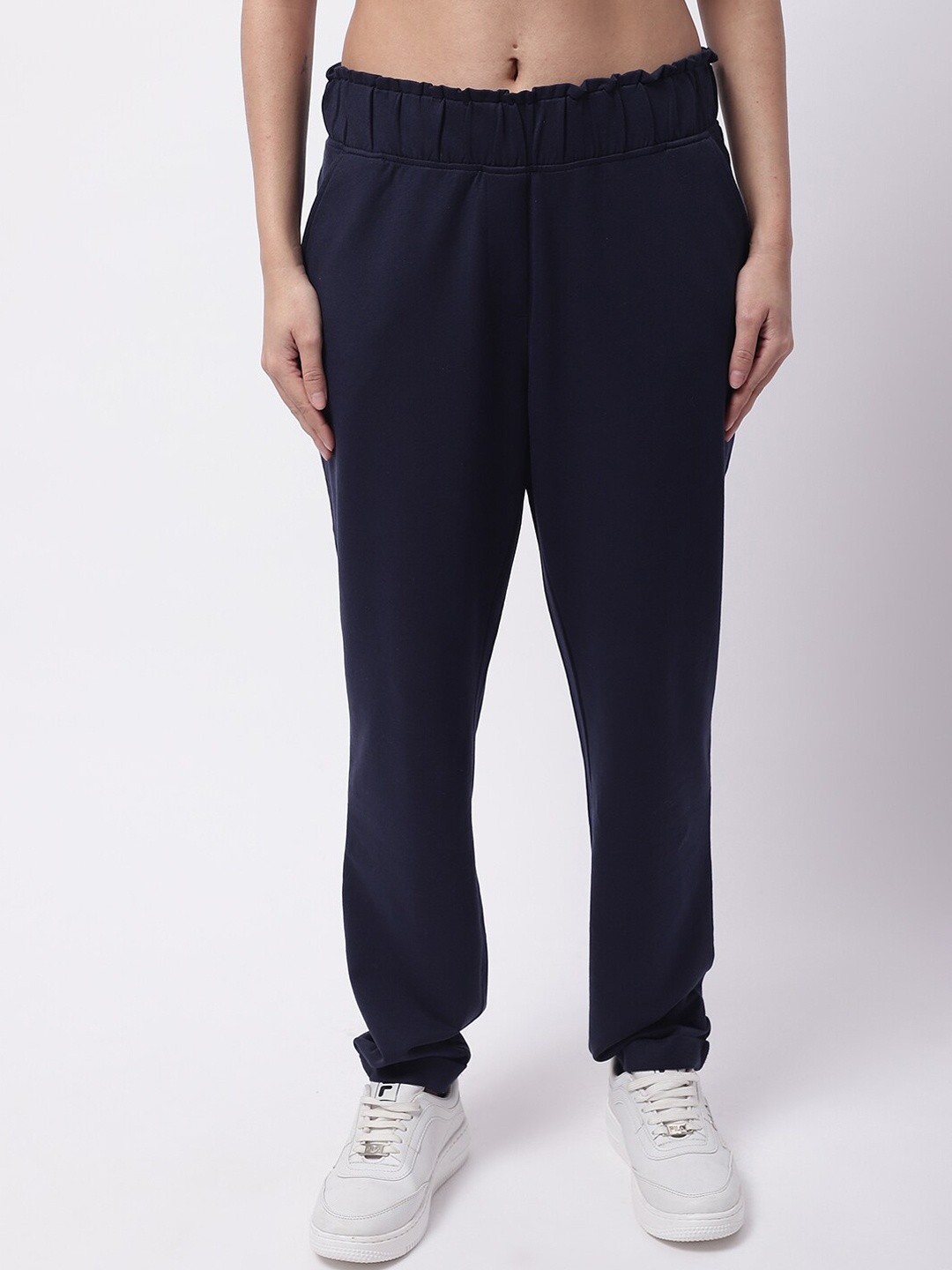 

NoBarr Women Mid-Rise Loose Fit Cotton Trousers, Navy blue
