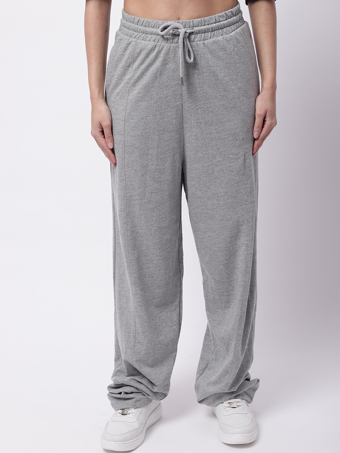 

NoBarr Women Mid-Rise Loose Fit Trousers, Grey