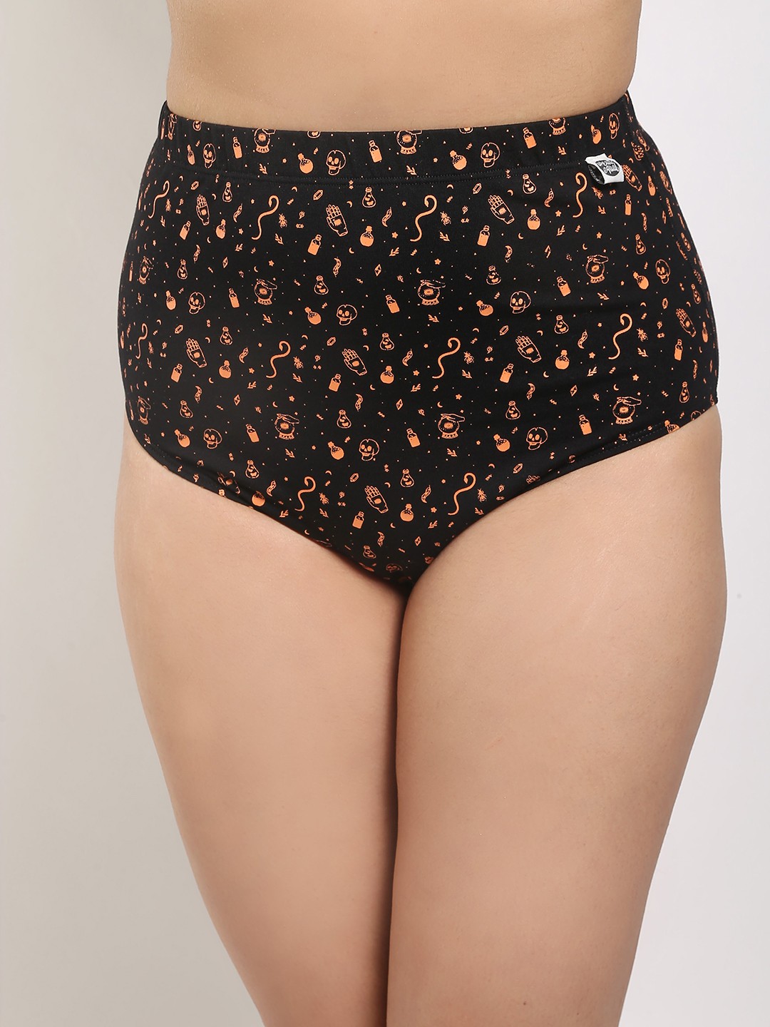 

Wear Equal Women Conversational Printed Seamless Anti Microbial High Rise Basic Briefs, Black