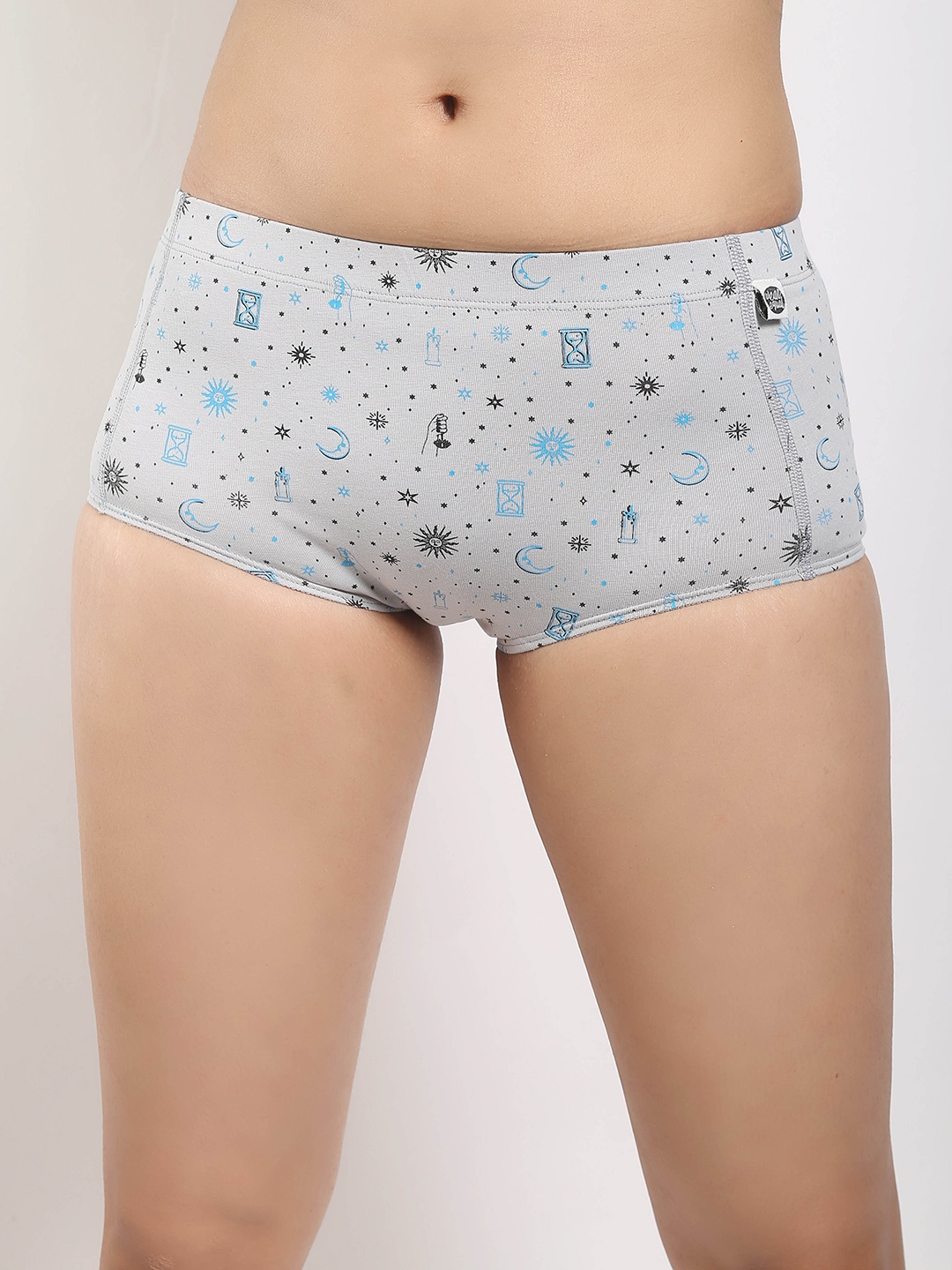 

Wear Equal Women Conversational Printed Mid Rise Anti-Microbial Boy Shorts Briefs, Grey