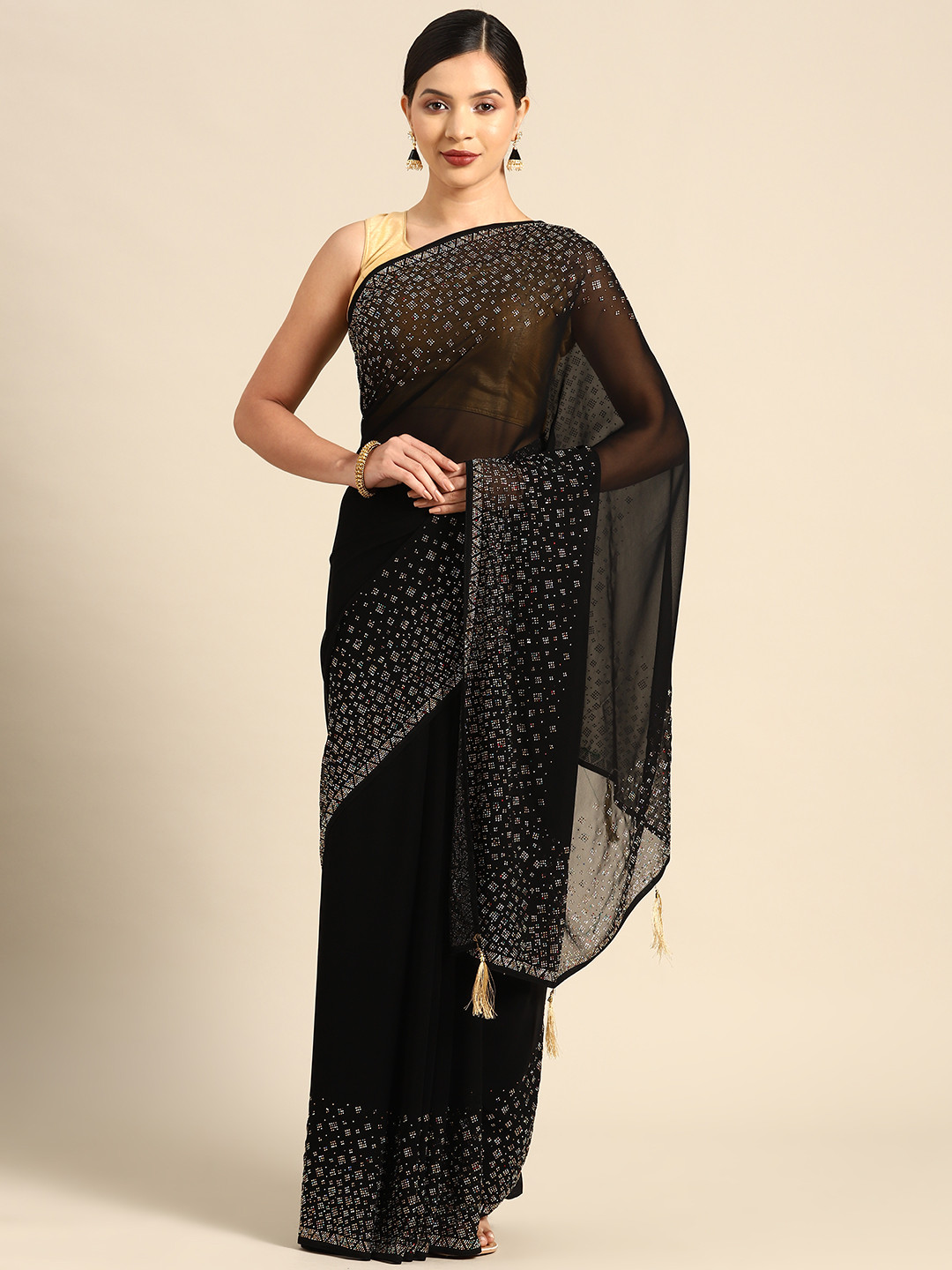 

CAMPAIGN TRENDS Sequinned Satin Saree, Black
