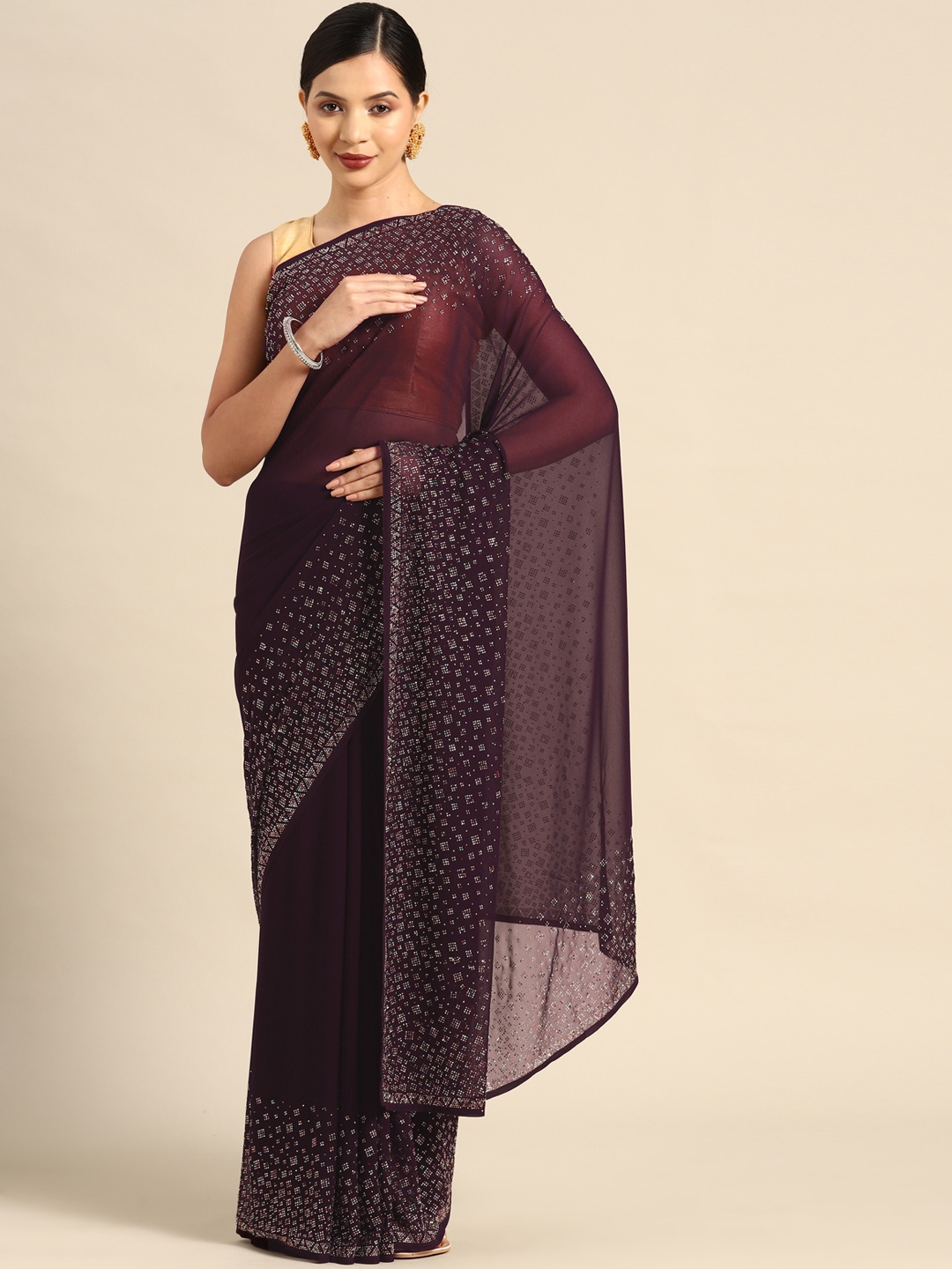 

CAMPAIGN TRENDS Sequinned Satin Saree, Purple