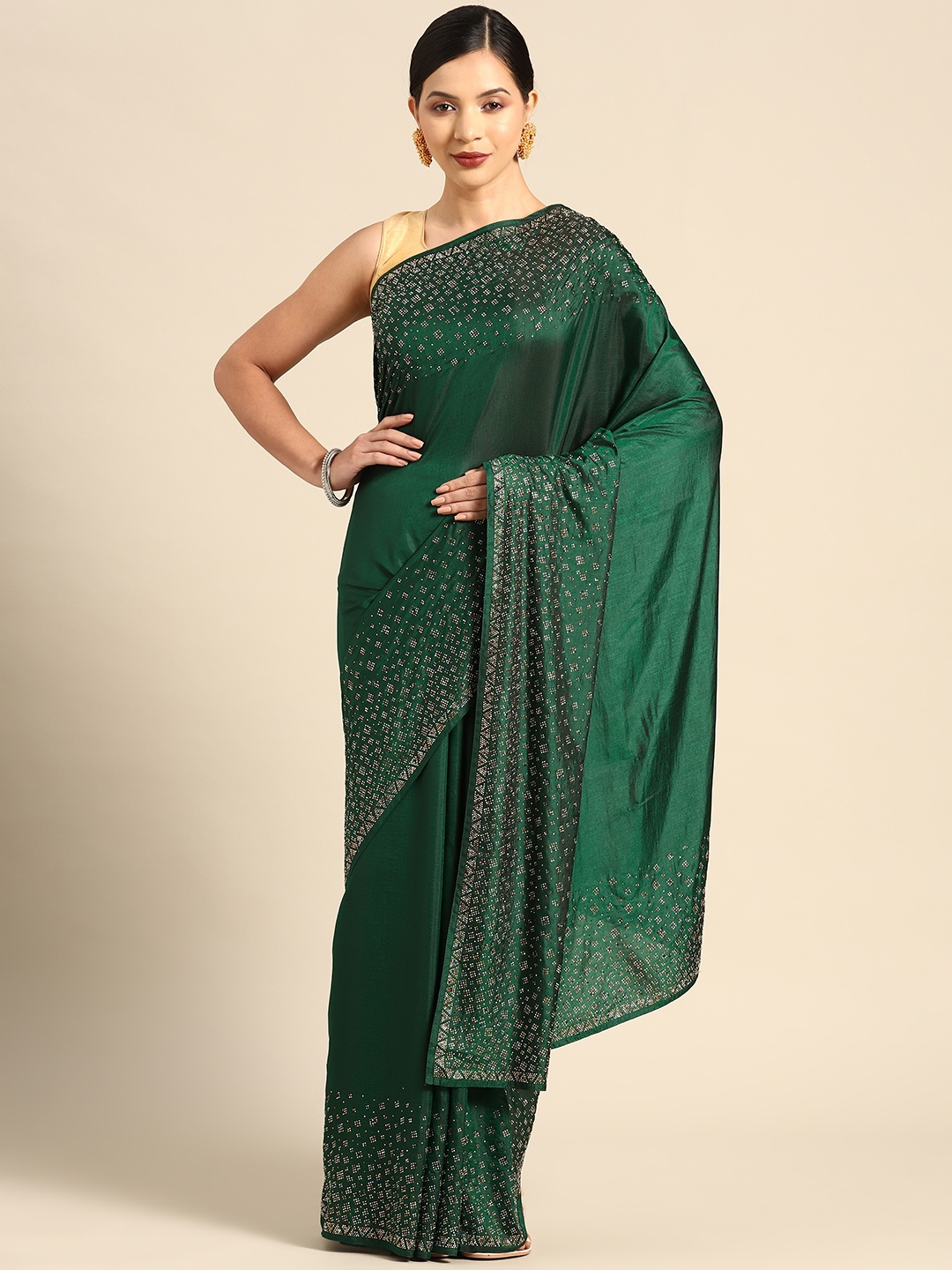 

CAMPAIGN TRENDS Sequinned Satin Saree, Teal