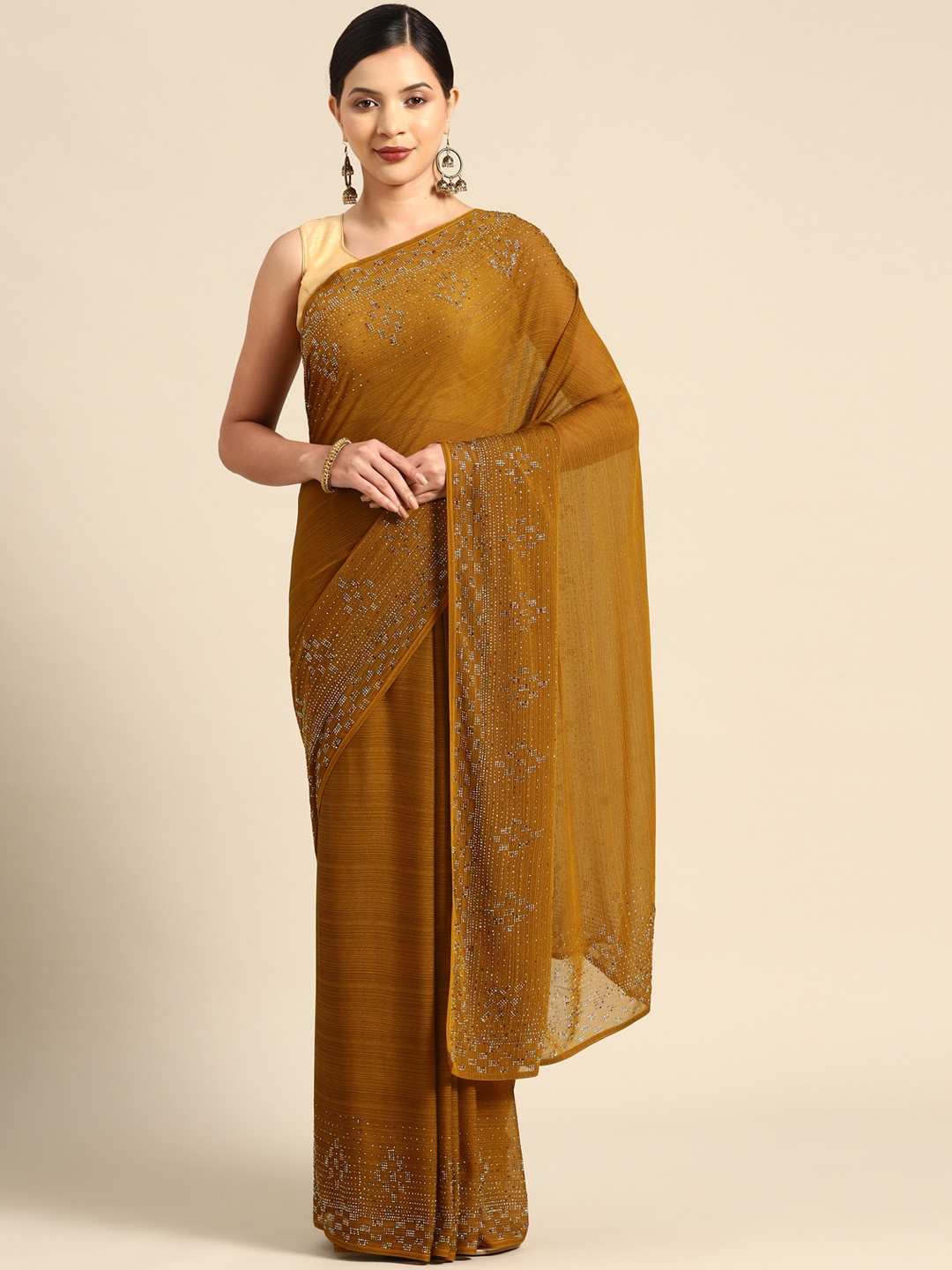 

CAMPAIGN TRENDS Embellished Beads and Stones Heavy Work Saree, Mustard