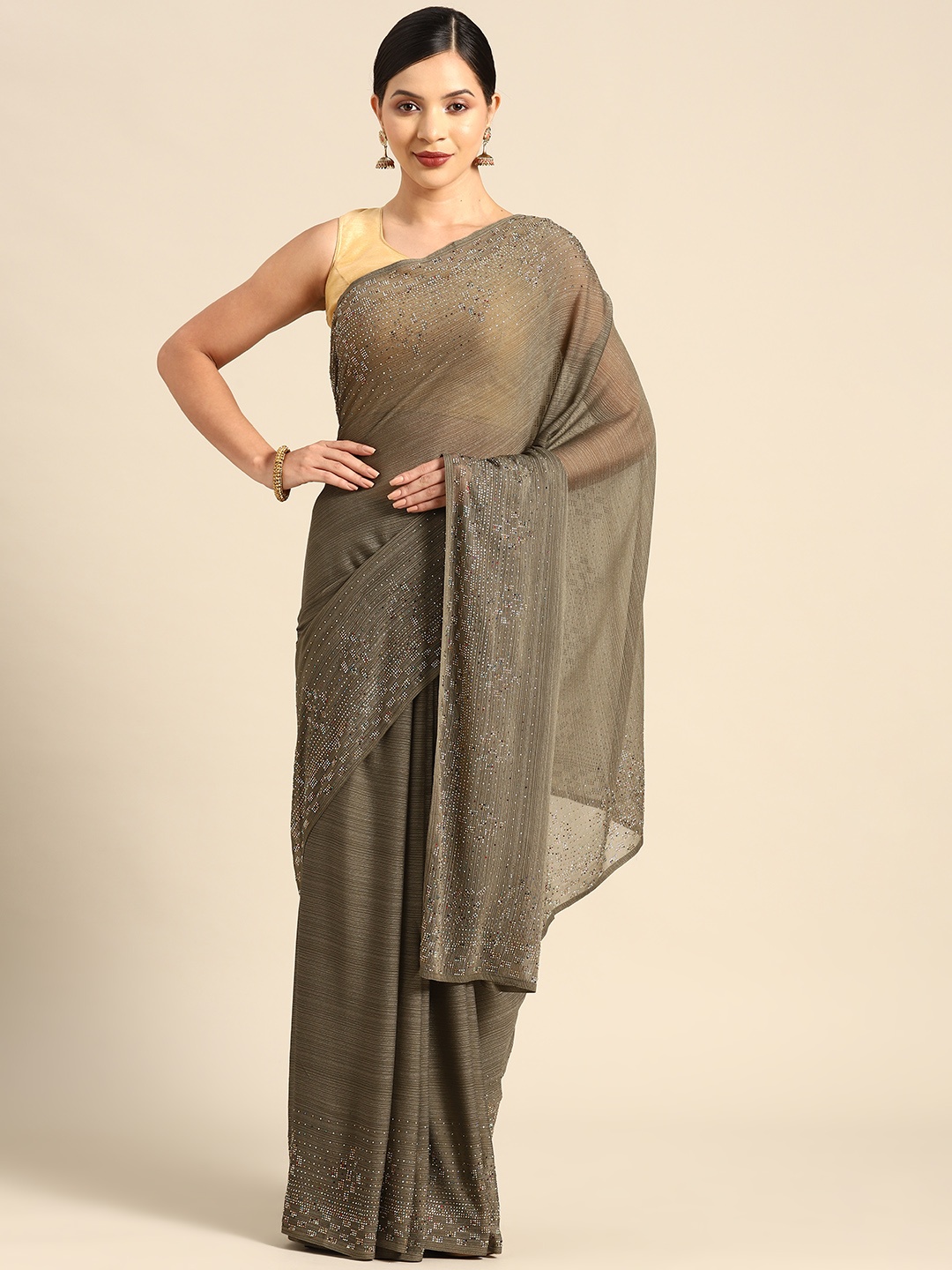 

CAMPAIGN TRENDS Sequinned Satin Saree, Olive