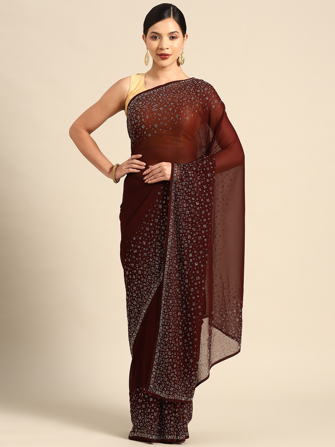 

CAMPAIGN TRENDS Sequinned Satin Saree, Brown
