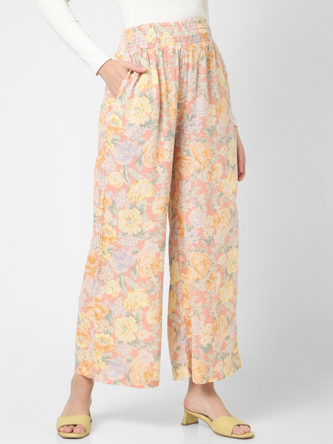 

Mystere Paris Floral Printed Loose Fit High-Rise Trousers, Orange