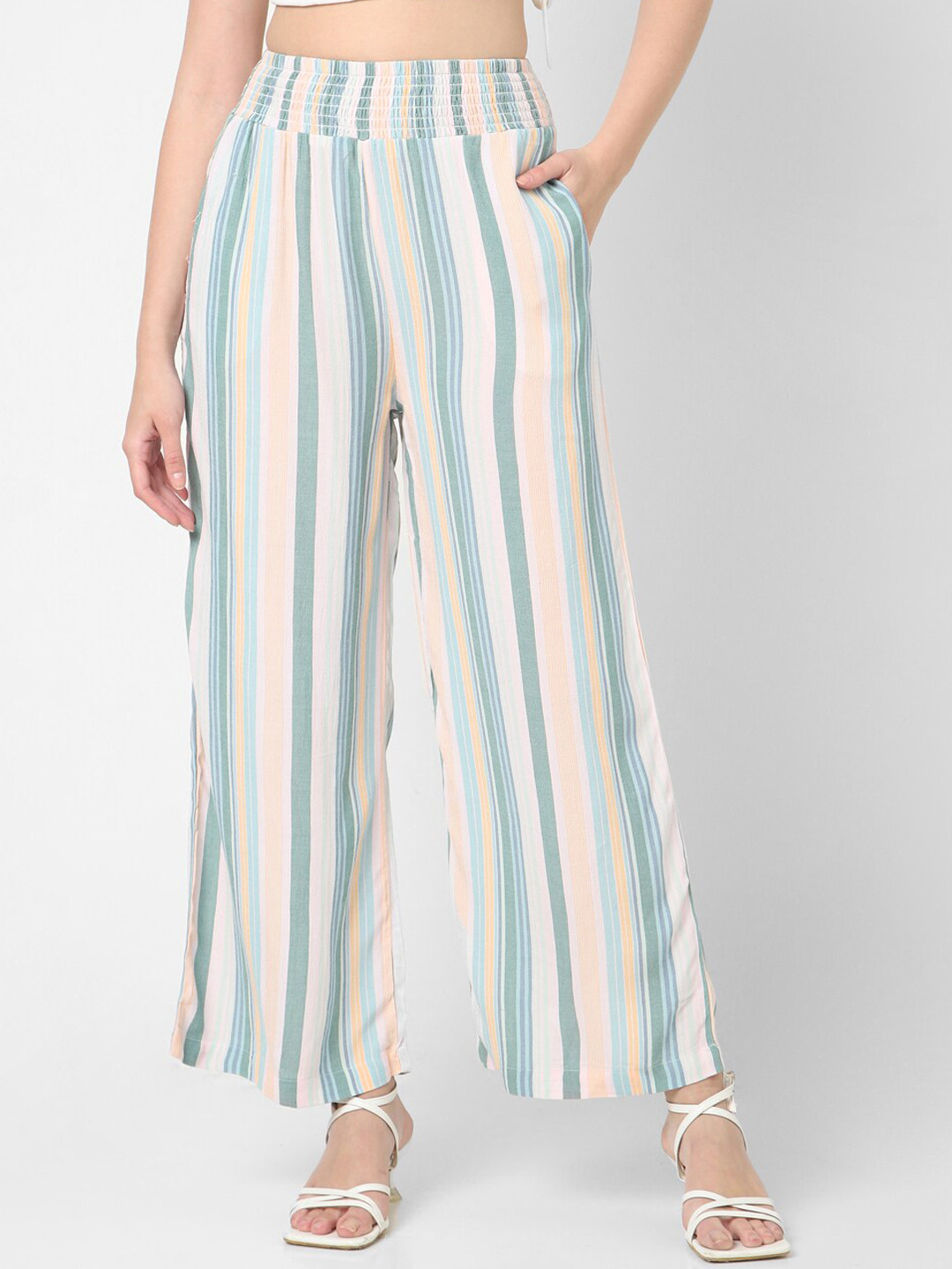 

Mystere Paris Women Blue Striped Loose Fit Trousers