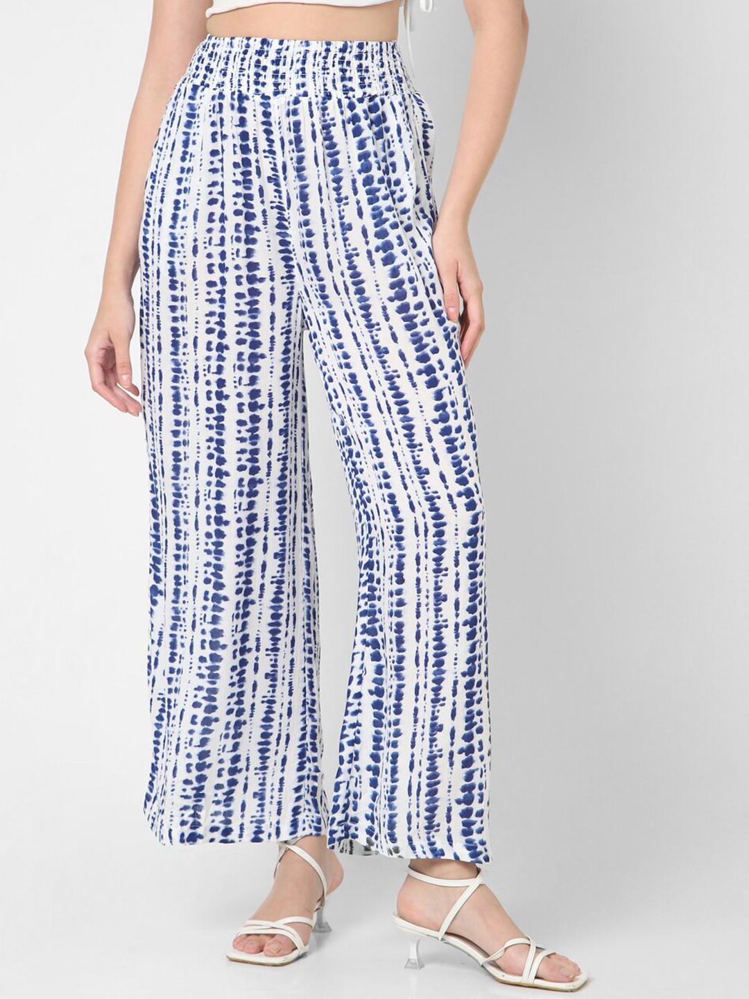 

Mystere Paris Printed Loose Fit High-Rise Trousers, Blue
