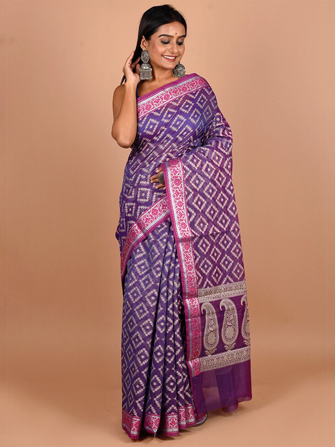 

AllSilks Woven Design Zari Silk Cotton Saree, Purple