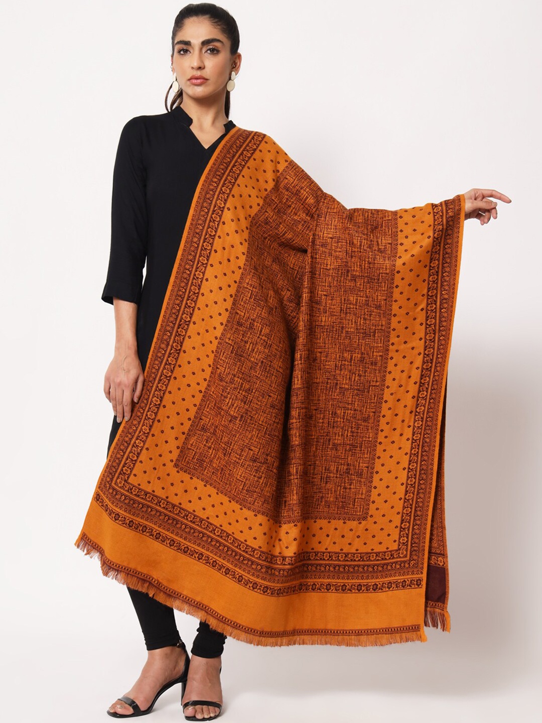 

Zamour Women Abstract Woven Design Woollen Shawl, Brown