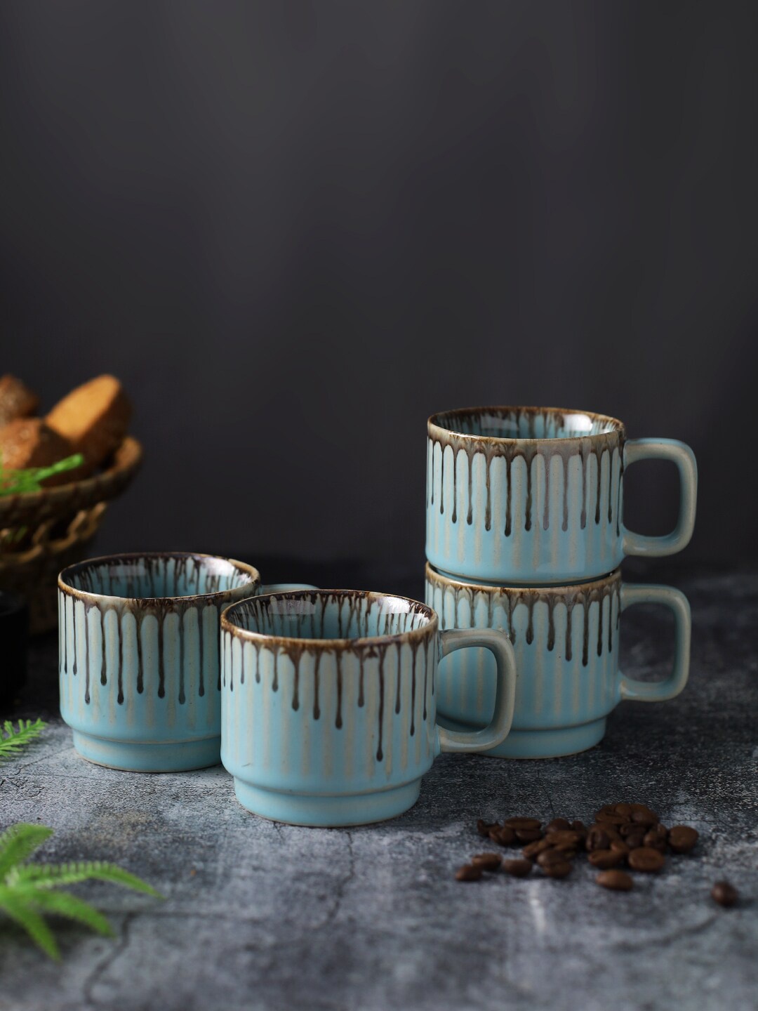

Aapno Rajasthan Blue & Brown 4 Pieces Printed Ceramic Glossy Cups-250ml Each