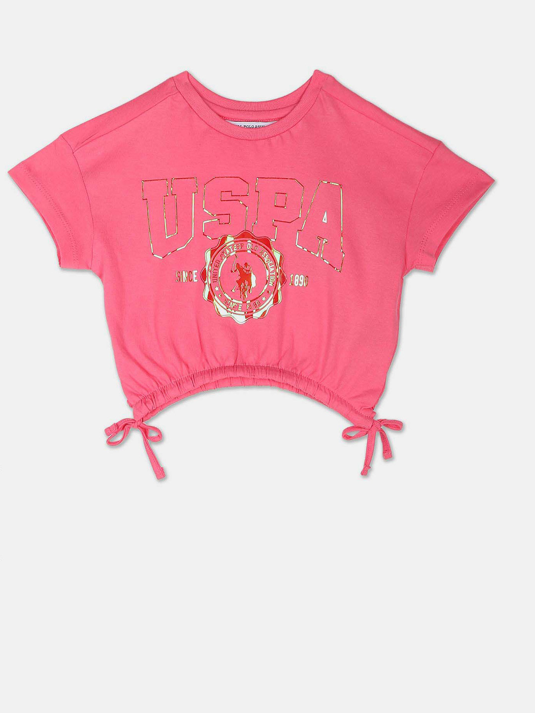 

U.S. Polo Assn. Kids Girls Logo Printed Cotton T-shirt, Pink
