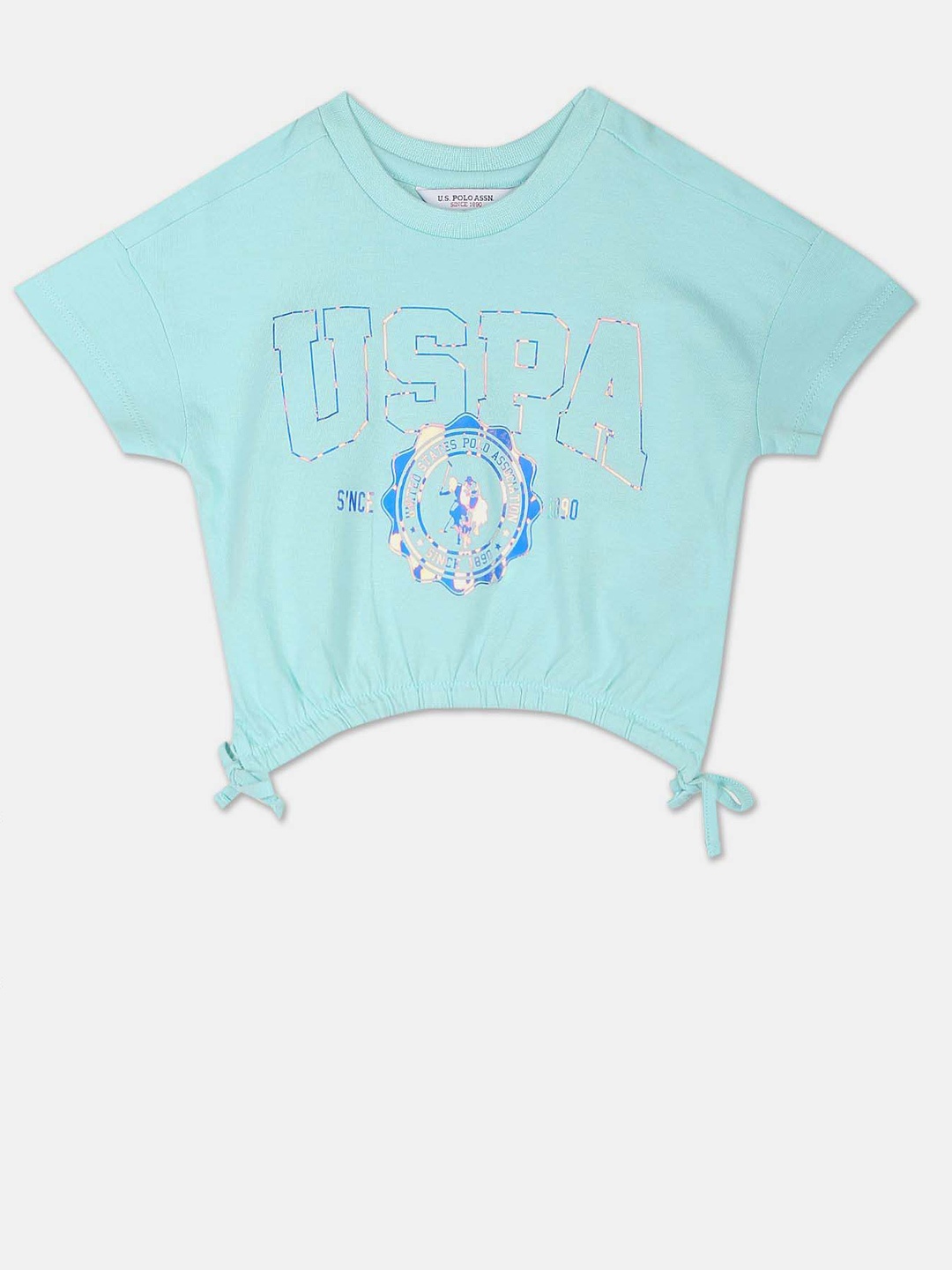 

U.S. Polo Assn. Kids Girls Typography Printed Cotton T-shirt, Blue