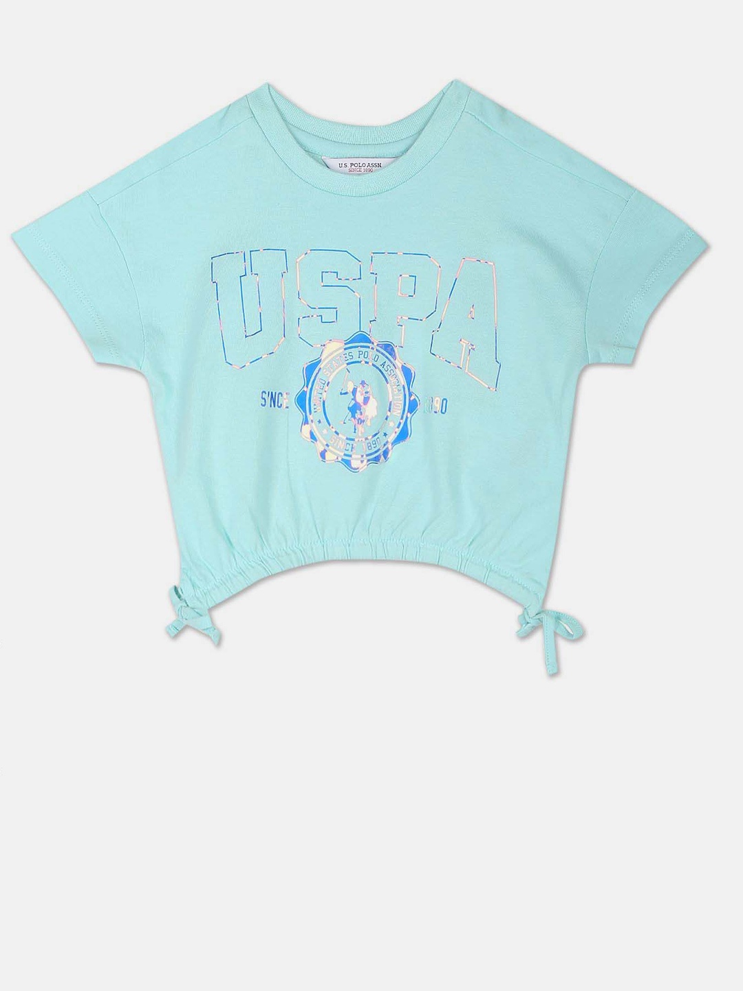

U.S. Polo Assn. Kids Girls Printed Pure Cotton T-shirt, Turquoise blue