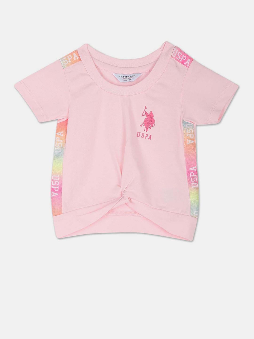 

U.S. Polo Assn. Kids Girls Typography Printed Pure Cotton T-shirt, Pink