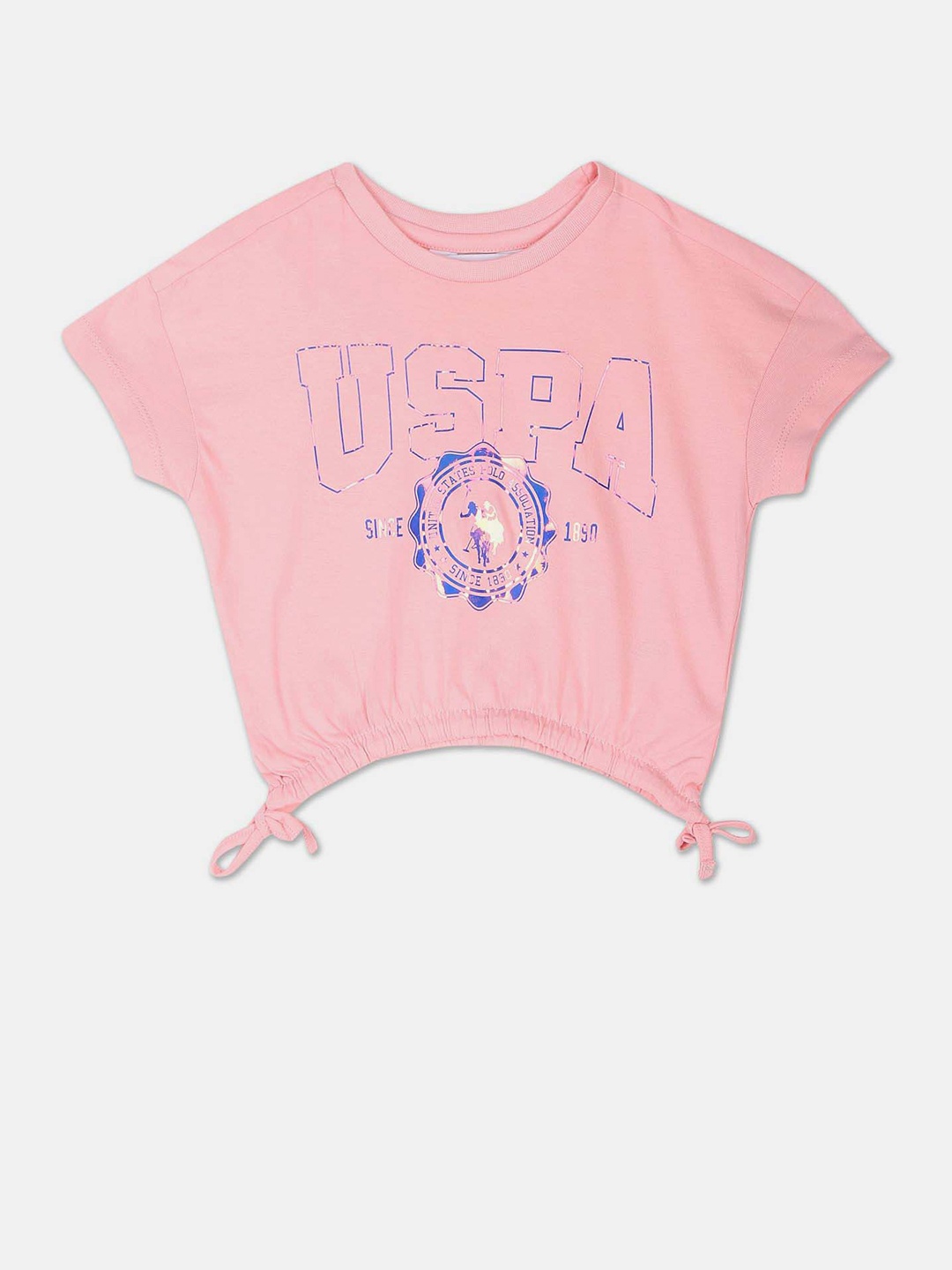 

U.S. Polo Assn. Kids Girls Typography Printed Cotton T-shirt, Pink
