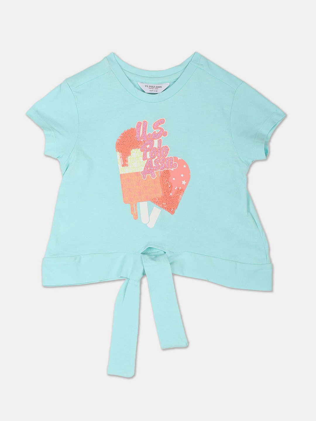 

U.S. Polo Assn. Kids Girls Typography Printed Emblished Pure Cotton T-shirt, Blue