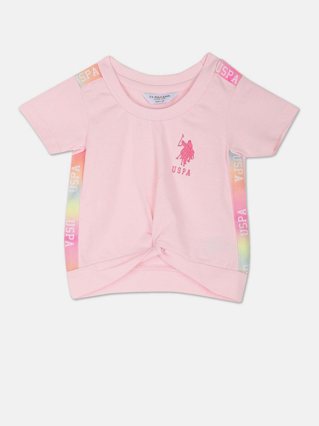 

U.S. Polo Assn. Kids Girls Typography Printed Pure Cotton T-Shirt, Pink