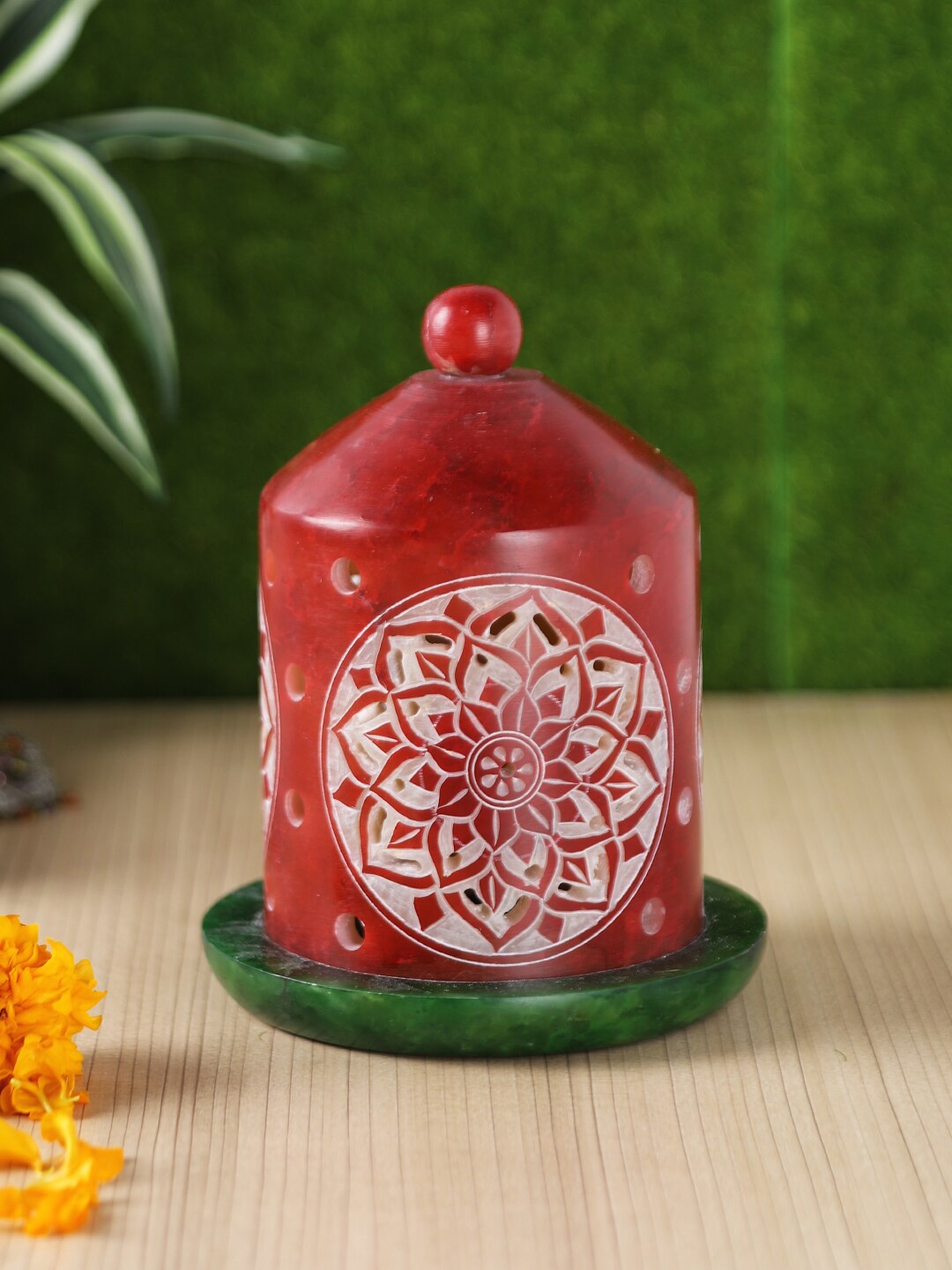 

Aapno Rajasthan Red Bell Shaped Tea Light Holder