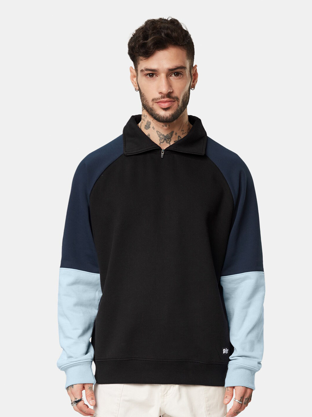 

The Souled Store Men Colourblocked Shirt Collar Pullover Sweatshirt, Navy blue