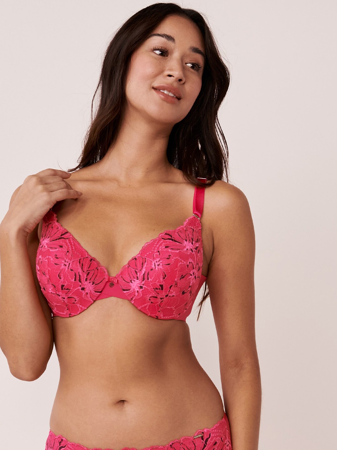 

La Vie en Rose Floral Underwired Lightly Padded Seamless T-Shirt Bra, Pink