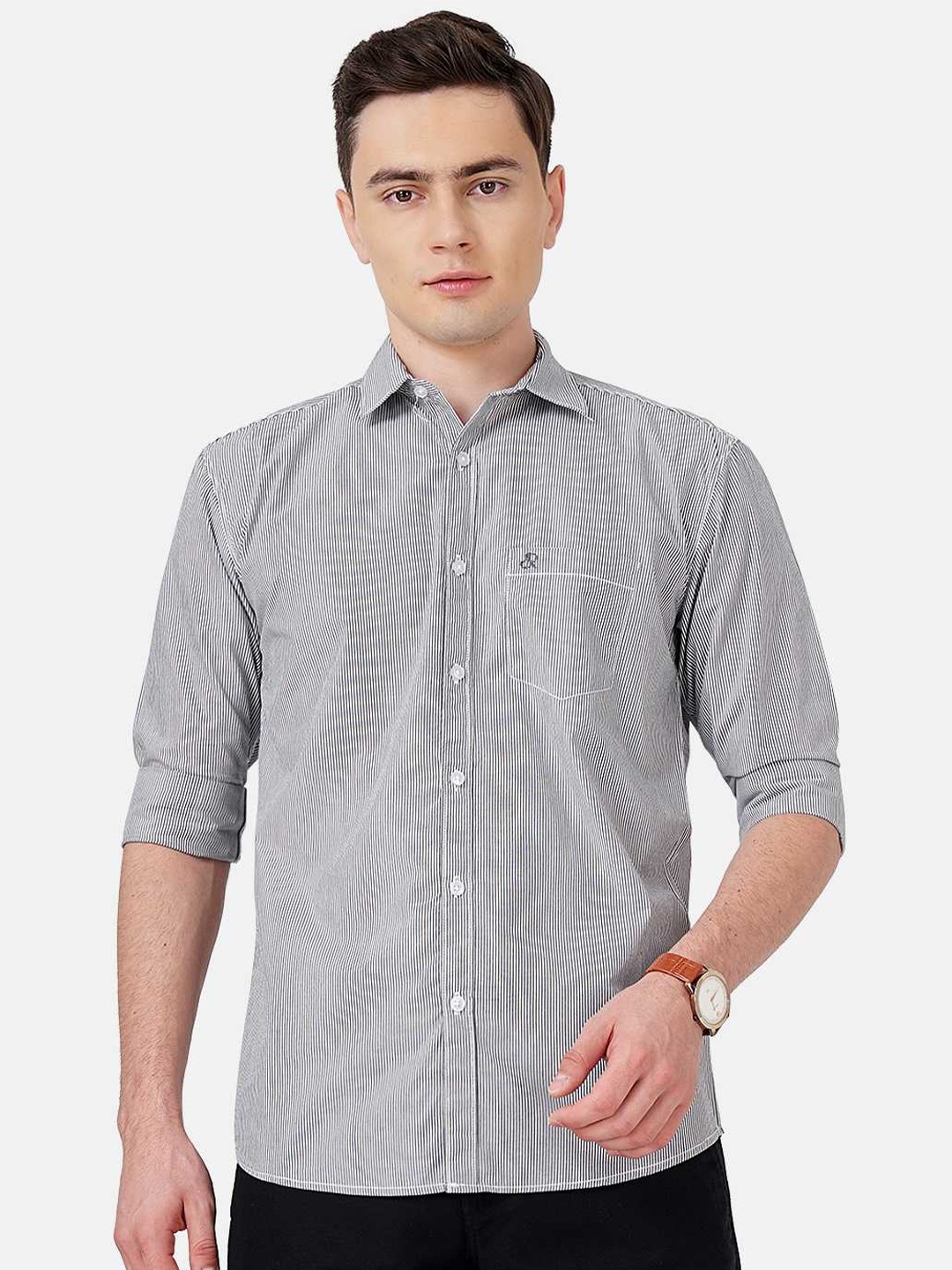 

SORATIA Men Slim Fit Striped Casual Cotton Shirt, Black