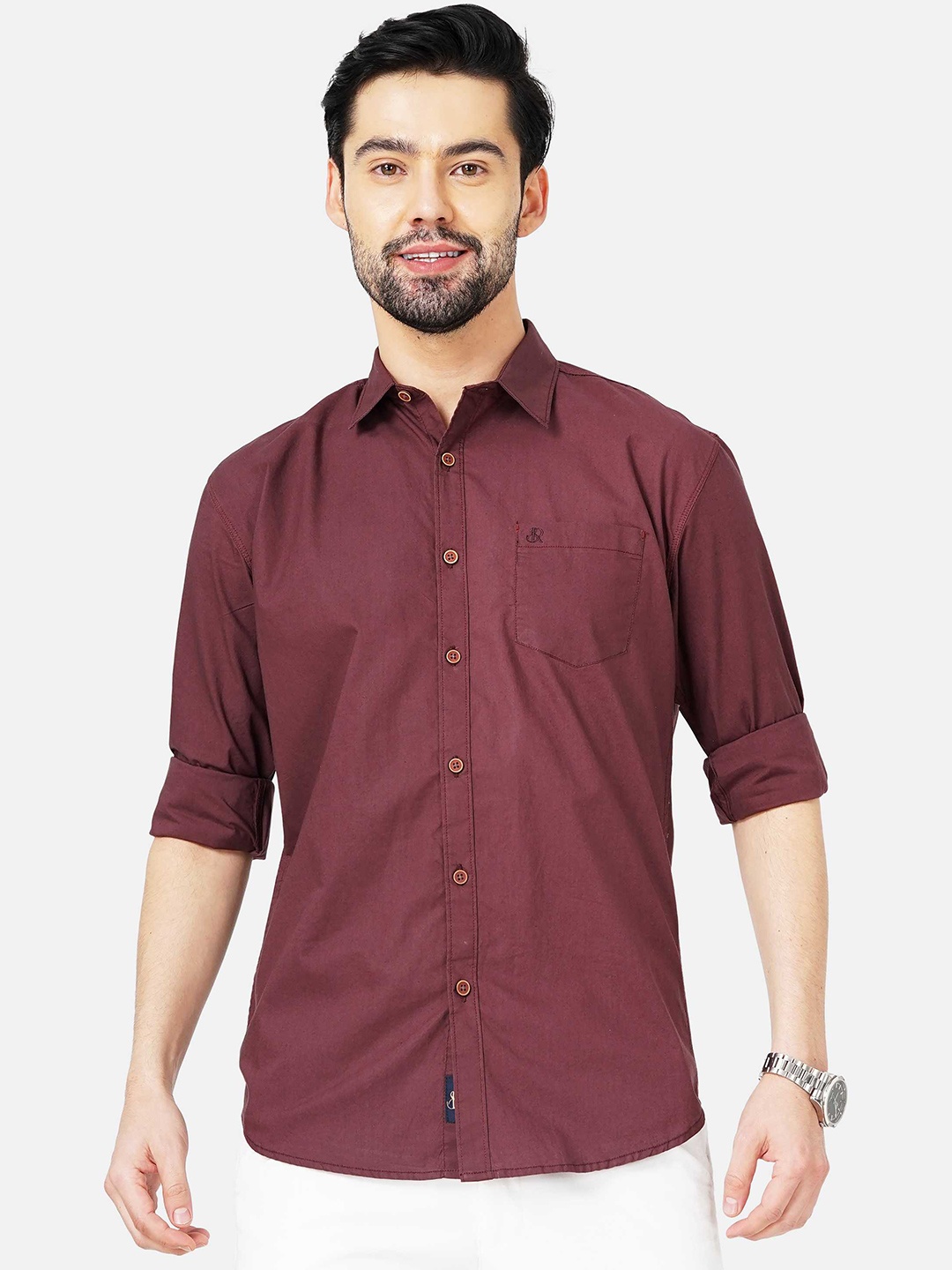 

SORATIA Men Slim Fit Casual Cotton Shirt, Maroon