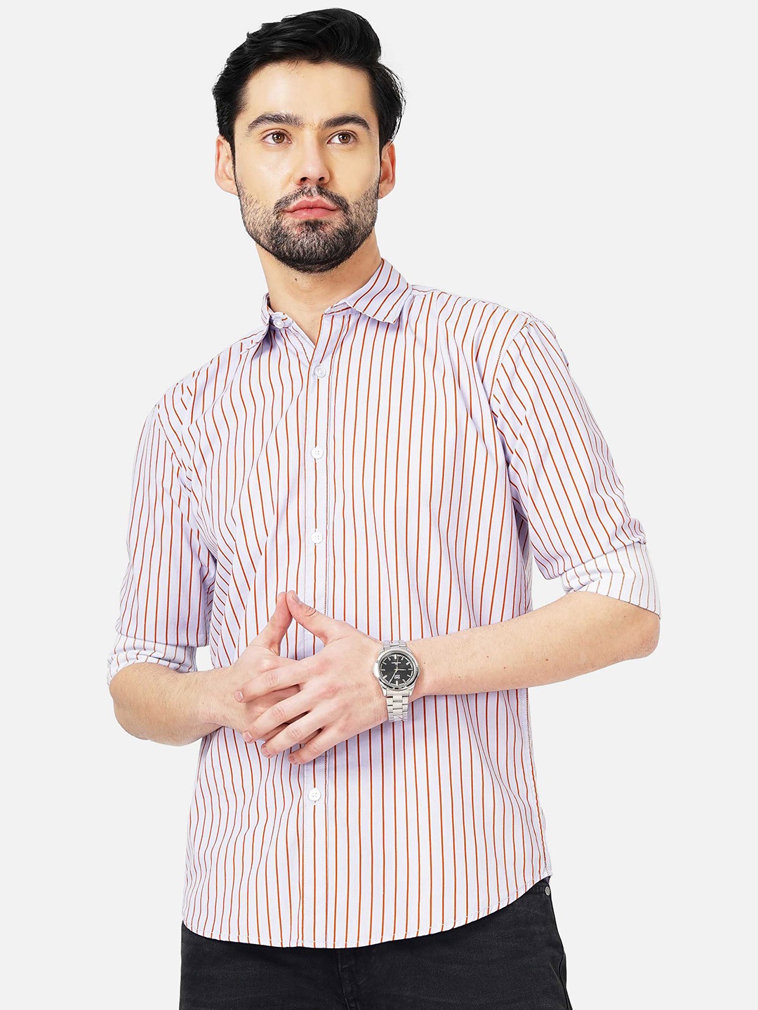 SORATIA Men Slim Fit Striped Cotton Casual Shirt, Lavender