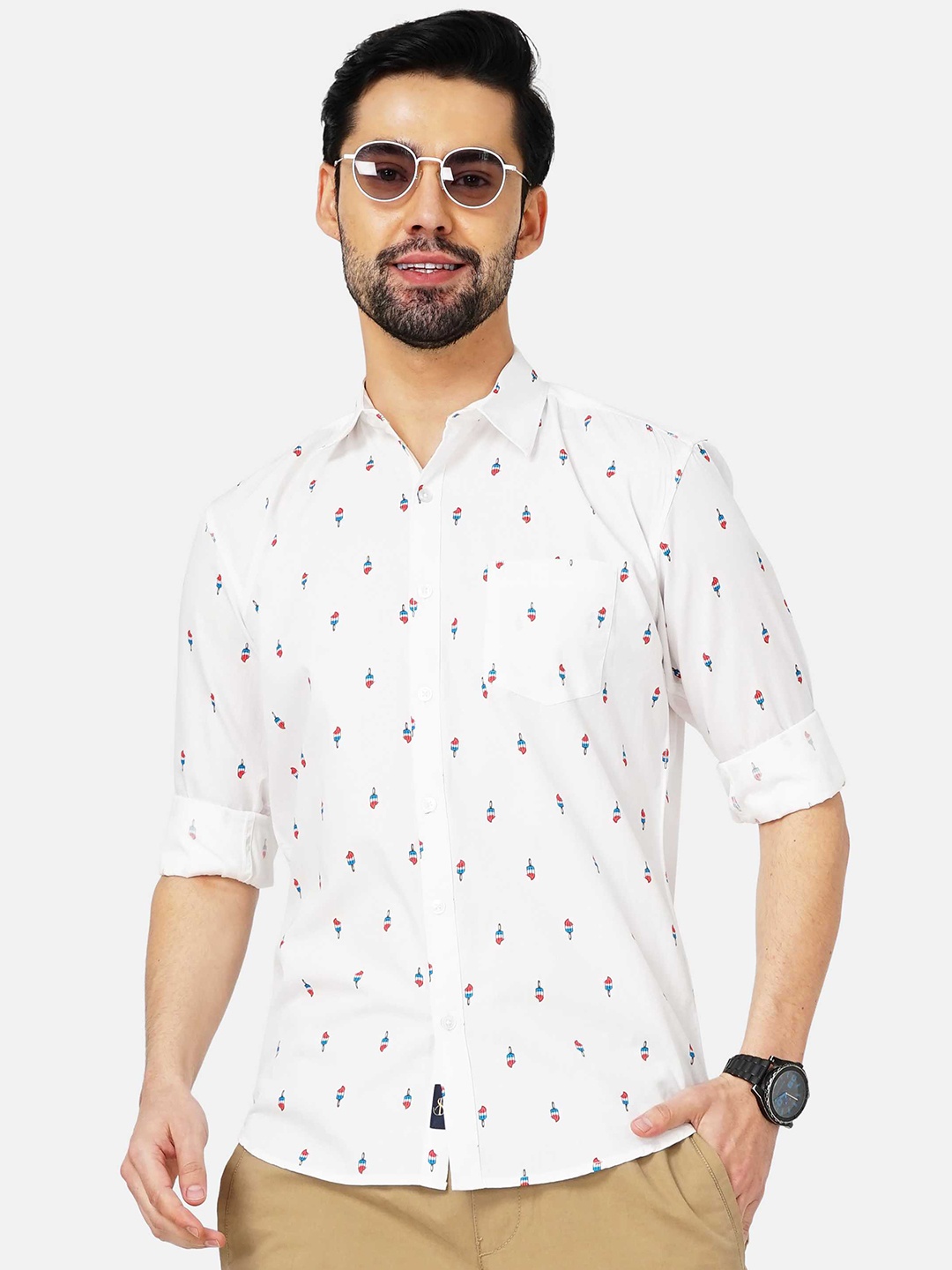 

SORATIA Men Slim Fit Floral Printed Casual Shirt, White