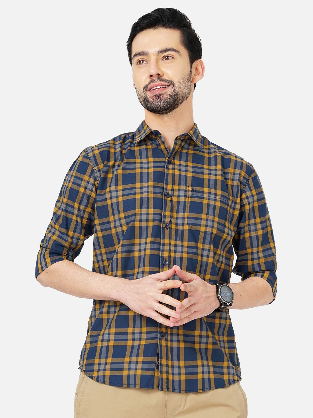 

SORATIA Men Slim Fit Tartan Checked Casual Cotton Shirt, Mustard