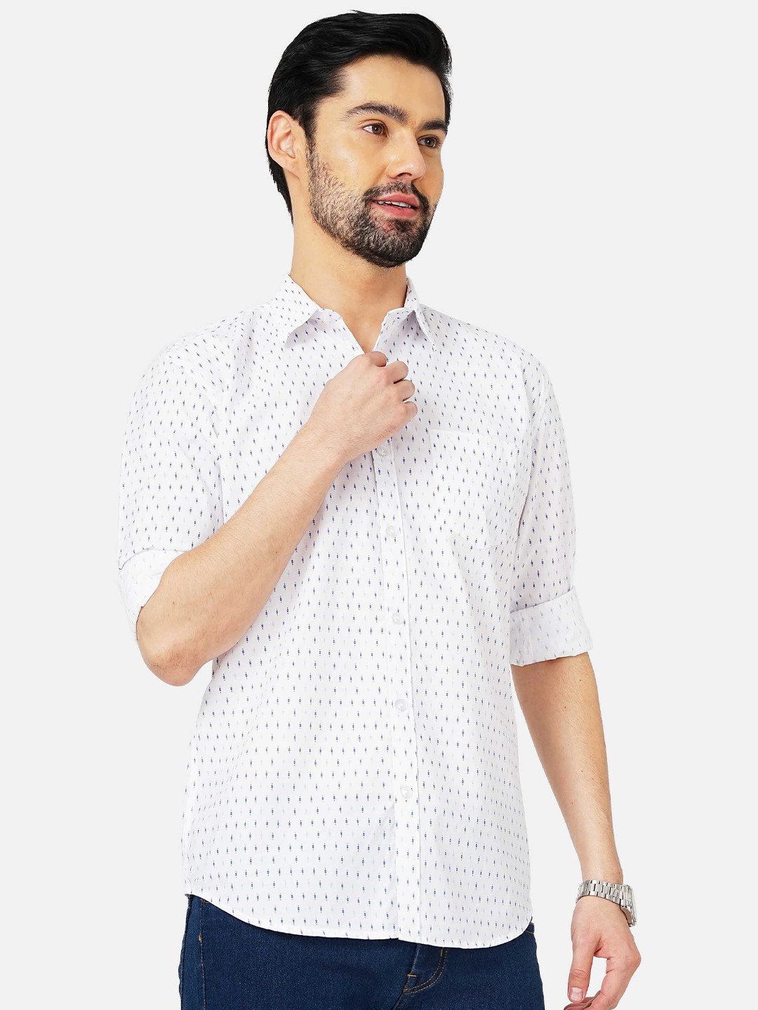

SORATIA Men Slim Fit Printed Cotton Casual Shirt, White
