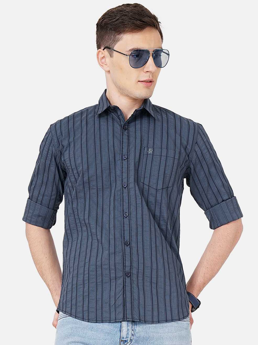 

SORATIA Men Slim Fit Striped Casual Cotton Shirt, Grey