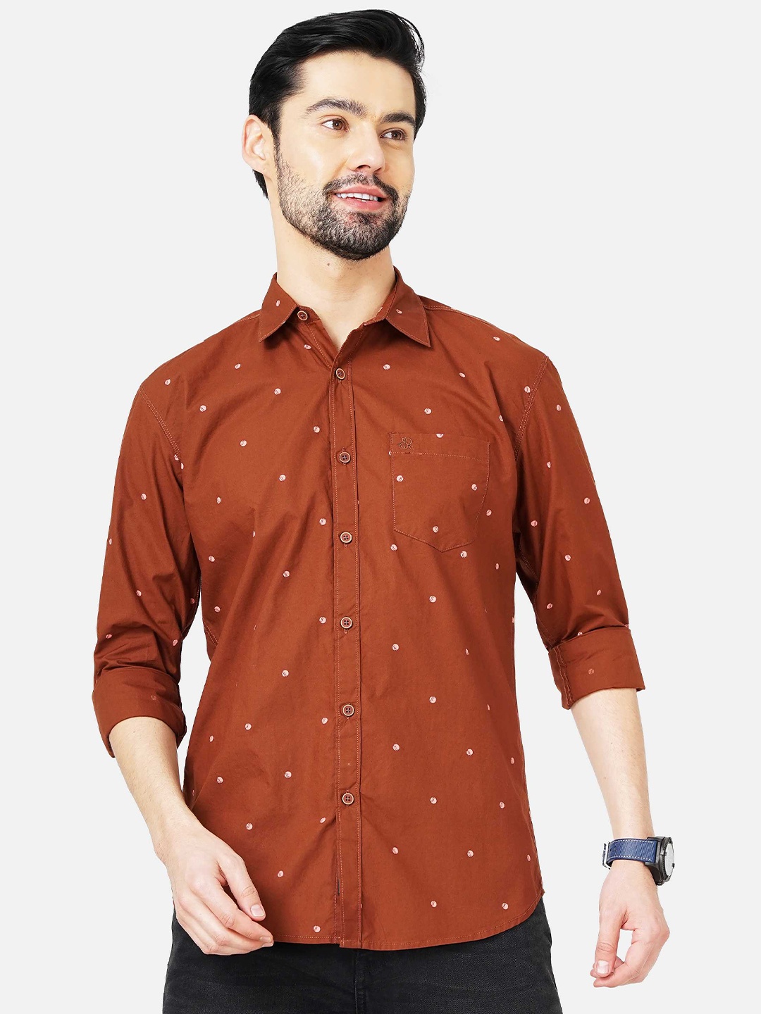 

SORATIA Men Slim Fit Conversational Printed Casual Cotton Shirt, Rust