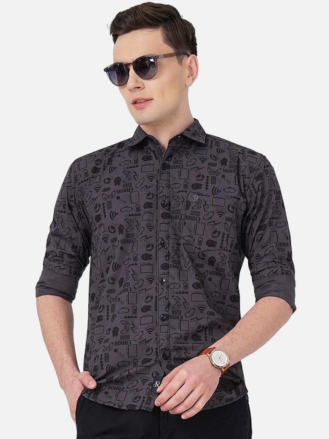 

SORATIA Men Conversational Printed Cotton Slim Fit Casual Shirt, Grey