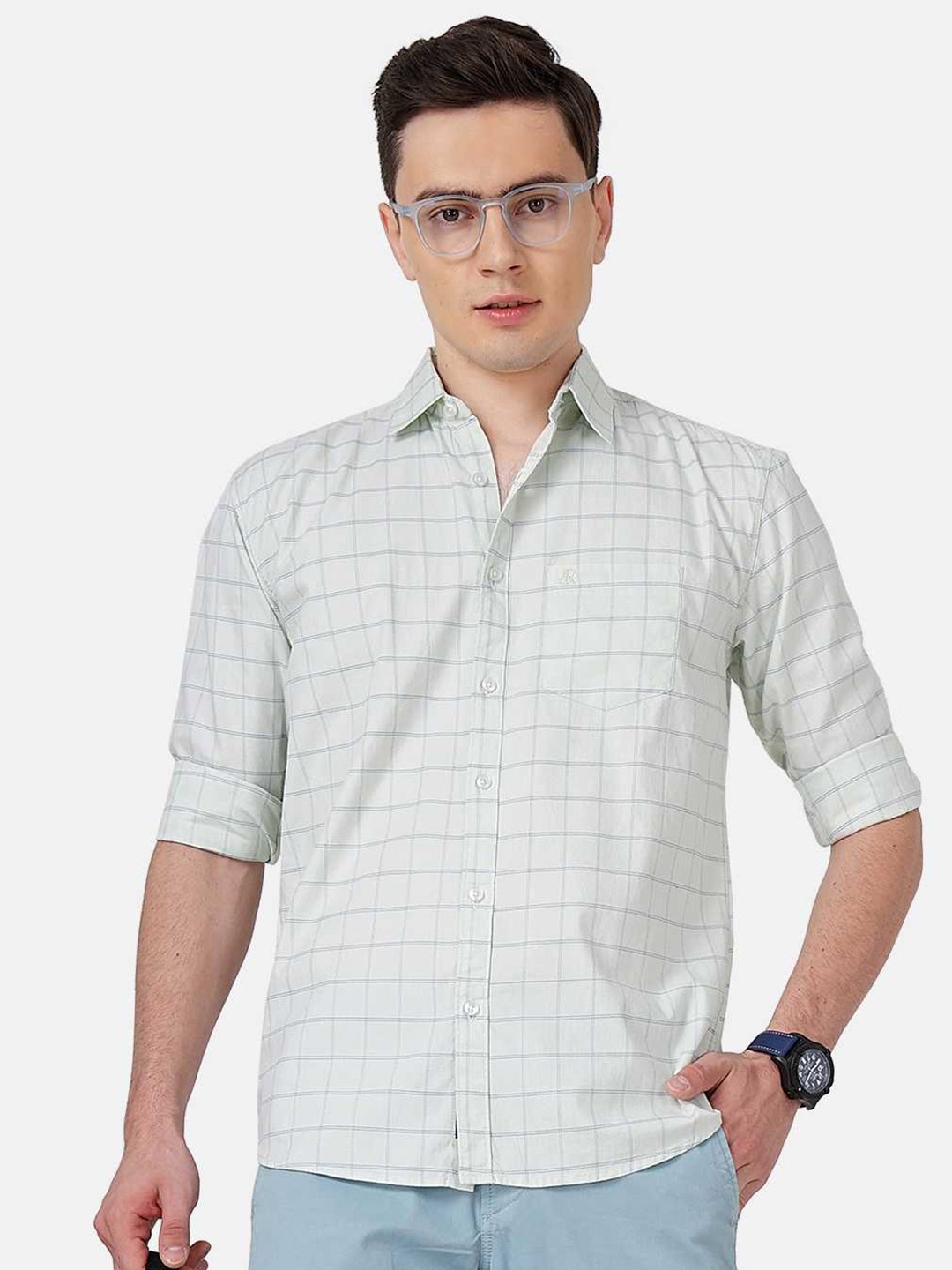 

SORATIA Men Checked Slim Fit Casual Cotton Shirt, Off white