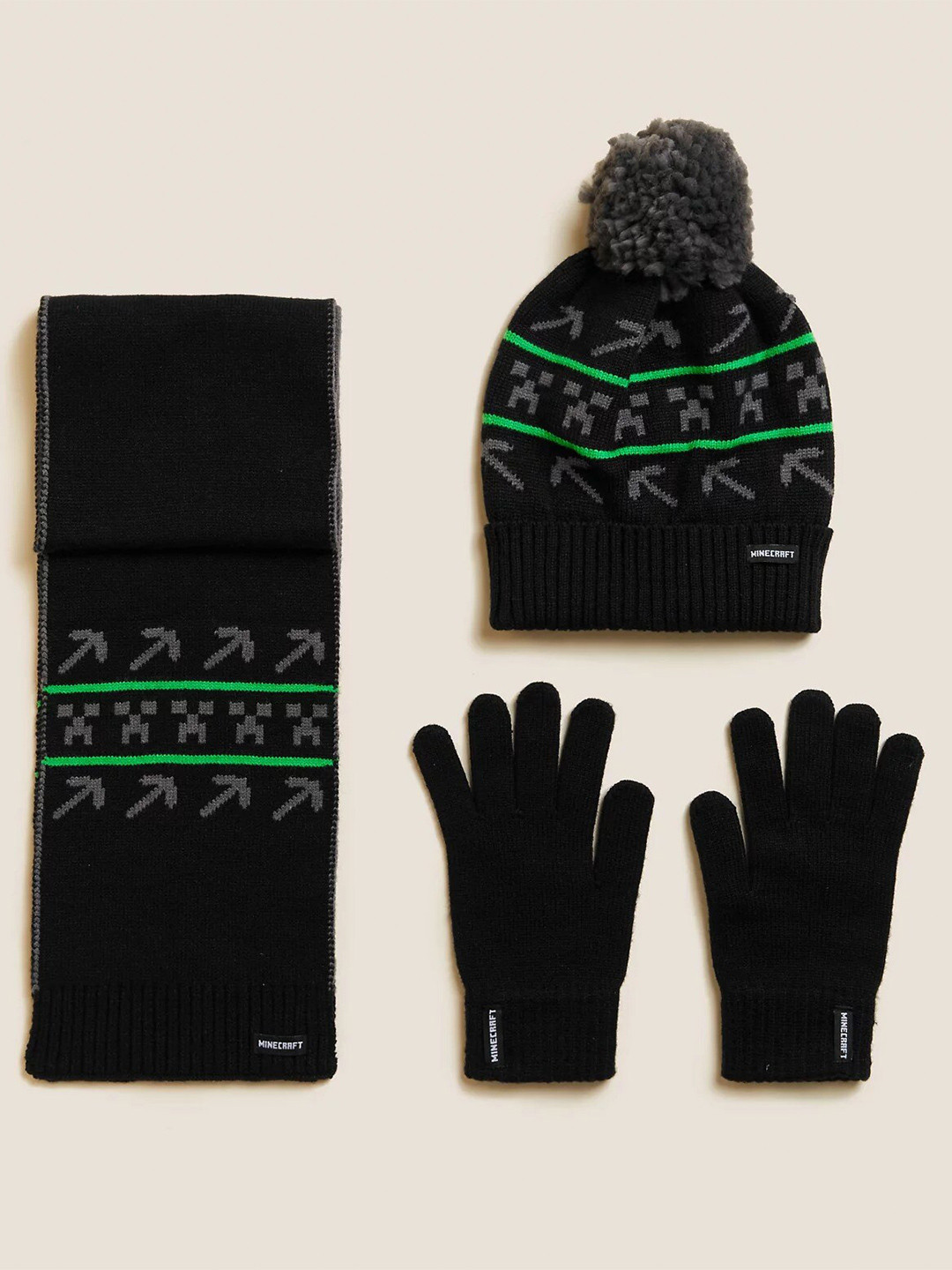 

Marks & Spencer M&S COLLECTION Infants Minecraft Hat Scarf and Glove Set, Black